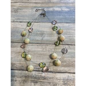 Top Frog Double‎ Strand Acrylic Bead Necklace NWOT Stations 16" Green